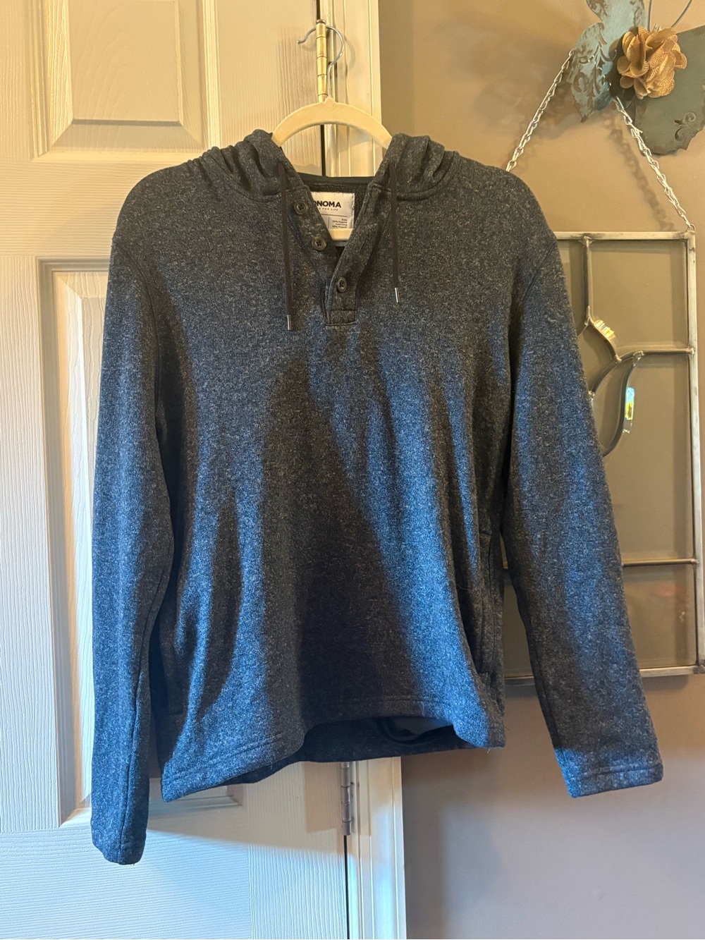 🤪 3 for $15! Sonoma Goods for Life Charcoal Gray Hooded Henley Pullover Size S